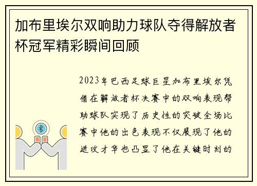 加布里埃尔双响助力球队夺得解放者杯冠军精彩瞬间回顾